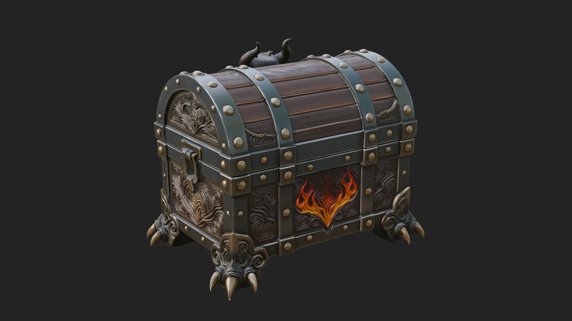 Horned Demon Treasure Chest Model Design 1 3D Print Model 3D Model