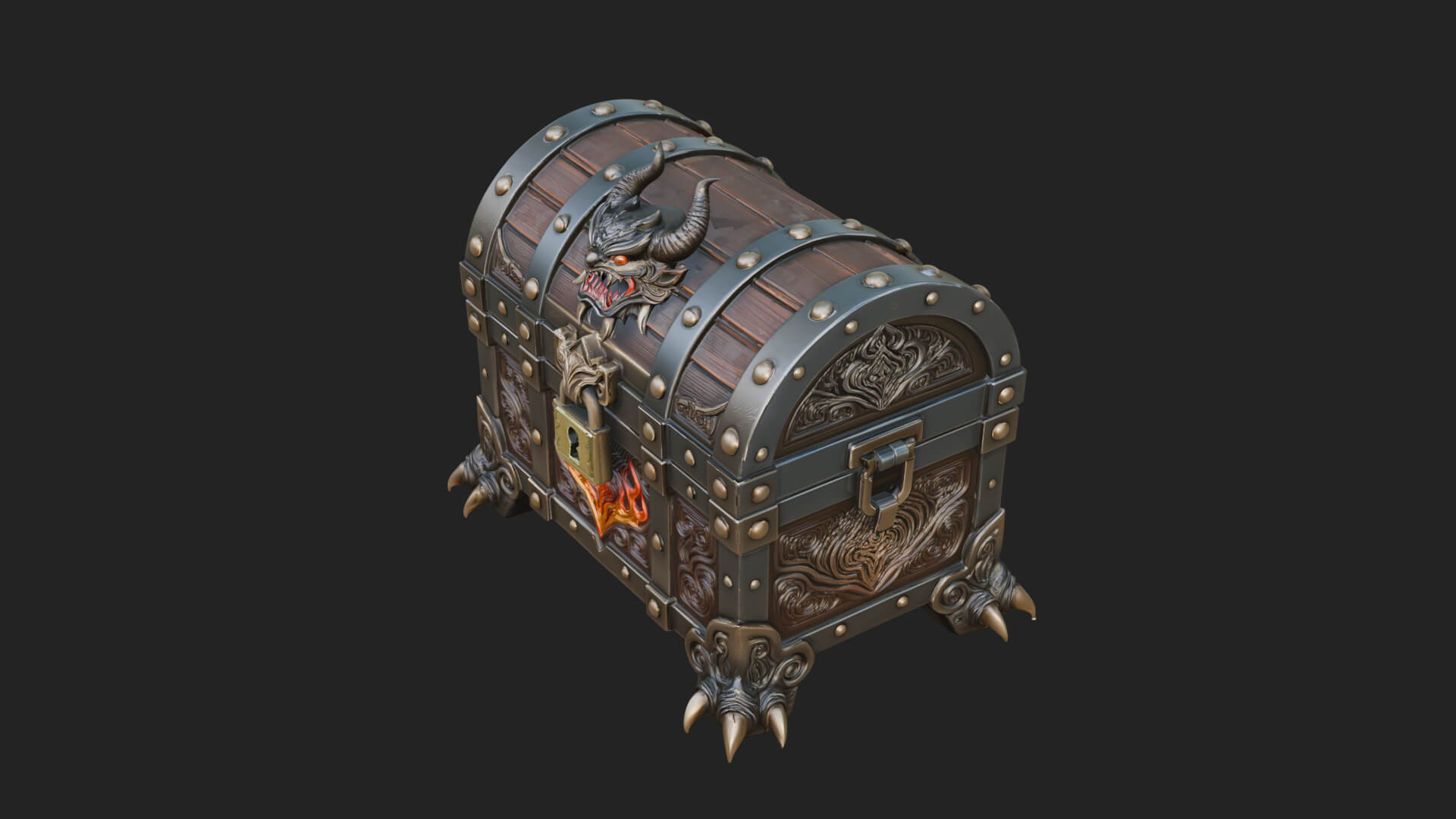 Horned Demon Treasure Chest Model Design 1 3D Print Model 3D Model