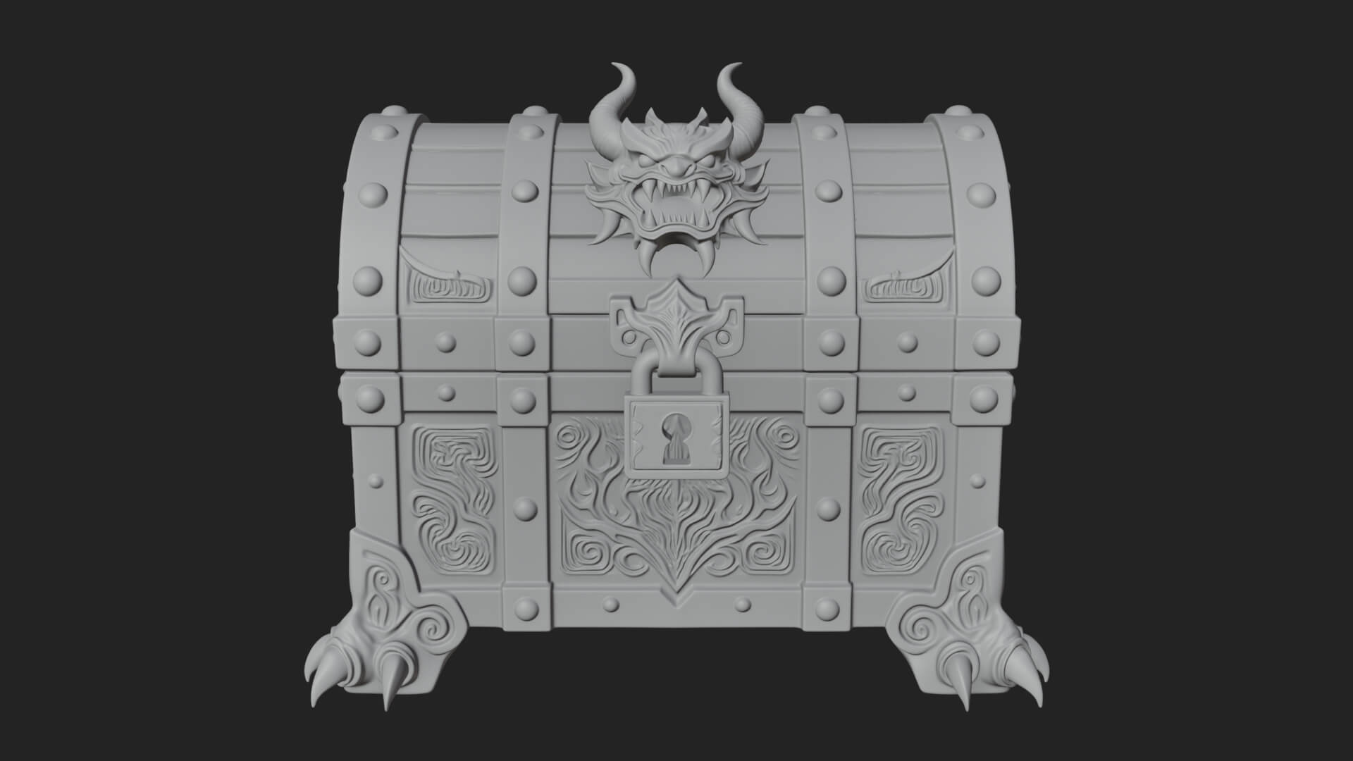 Horned Demon Treasure Chest Model Design 1 3D Print Model 3D Model