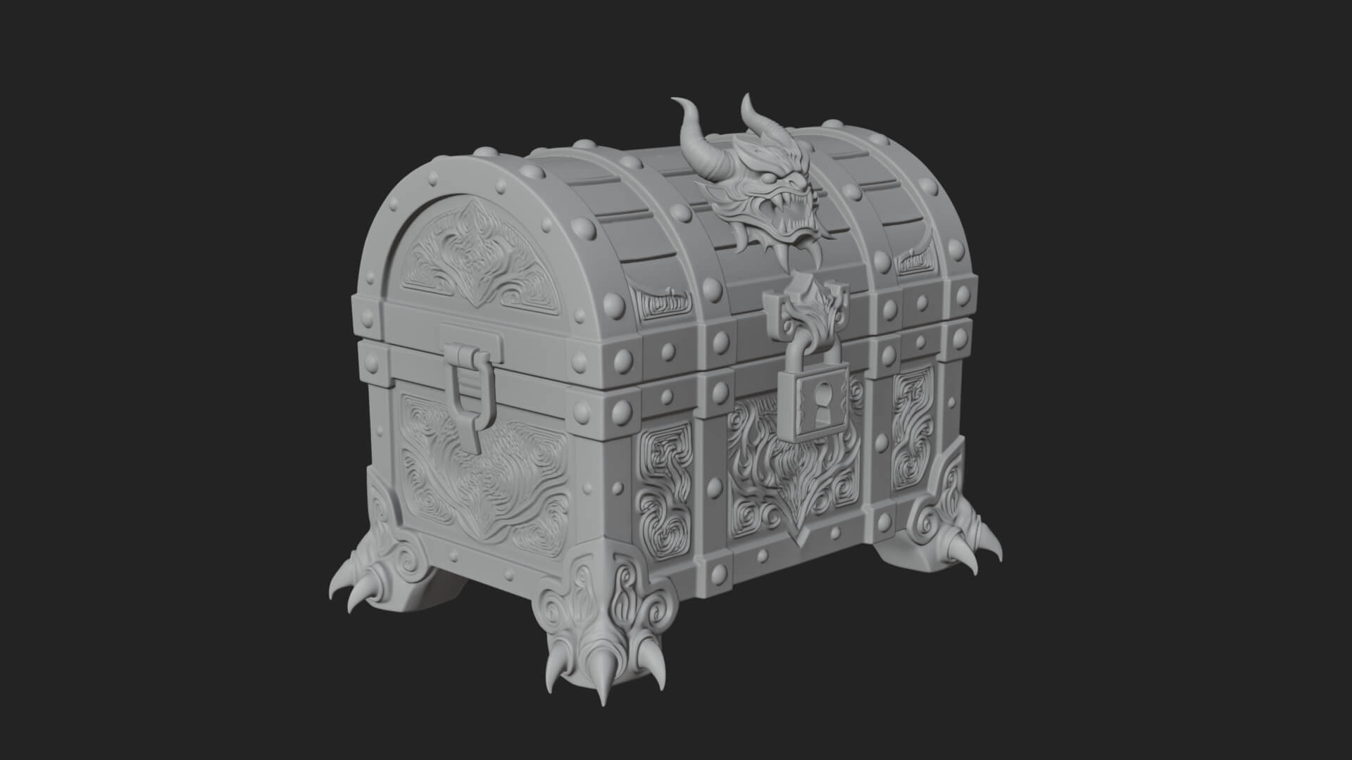 Horned Demon Treasure Chest Model Design 1 3D Print Model 3D Model