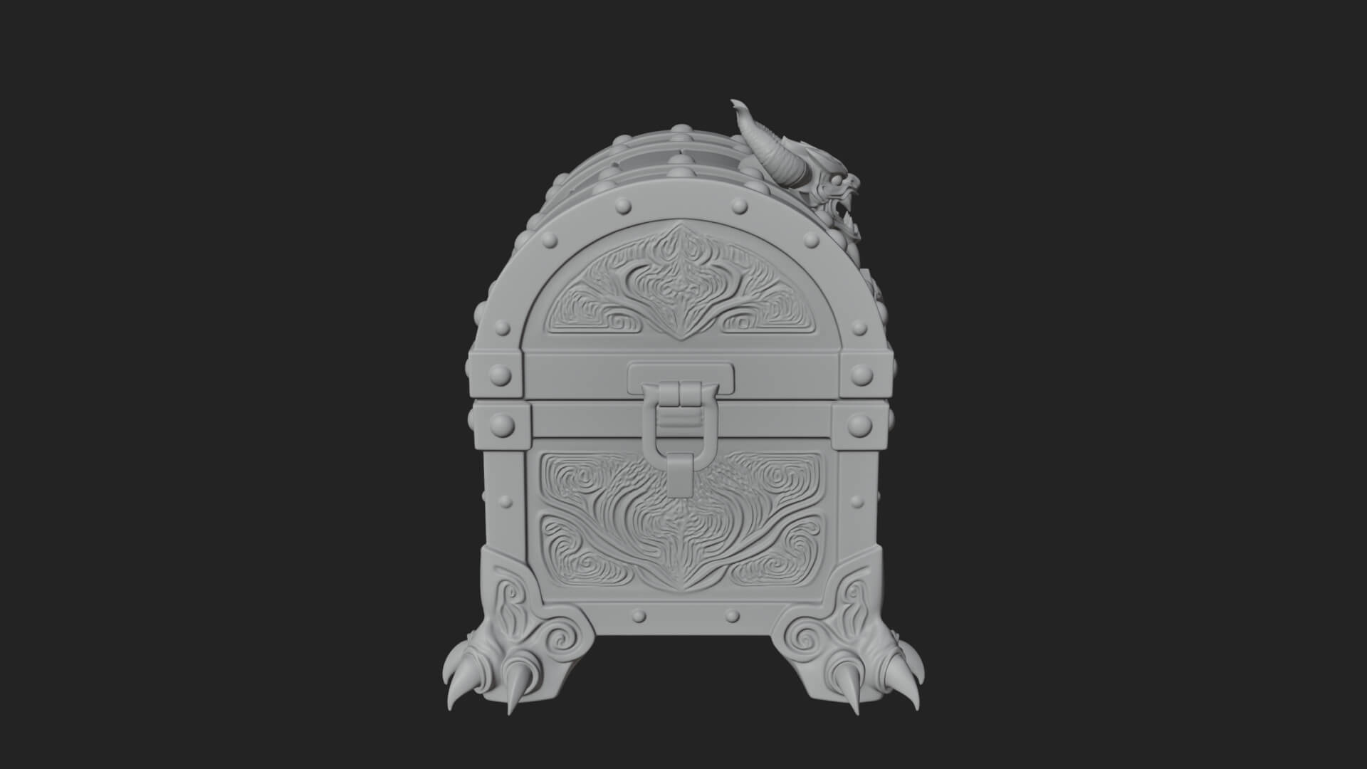 Horned Demon Treasure Chest Model Design 1 3D Print Model 3D Model