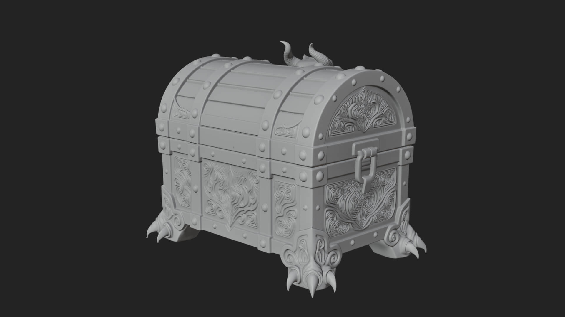 Horned Demon Treasure Chest Model Design 1 3D Print Model 3D Model