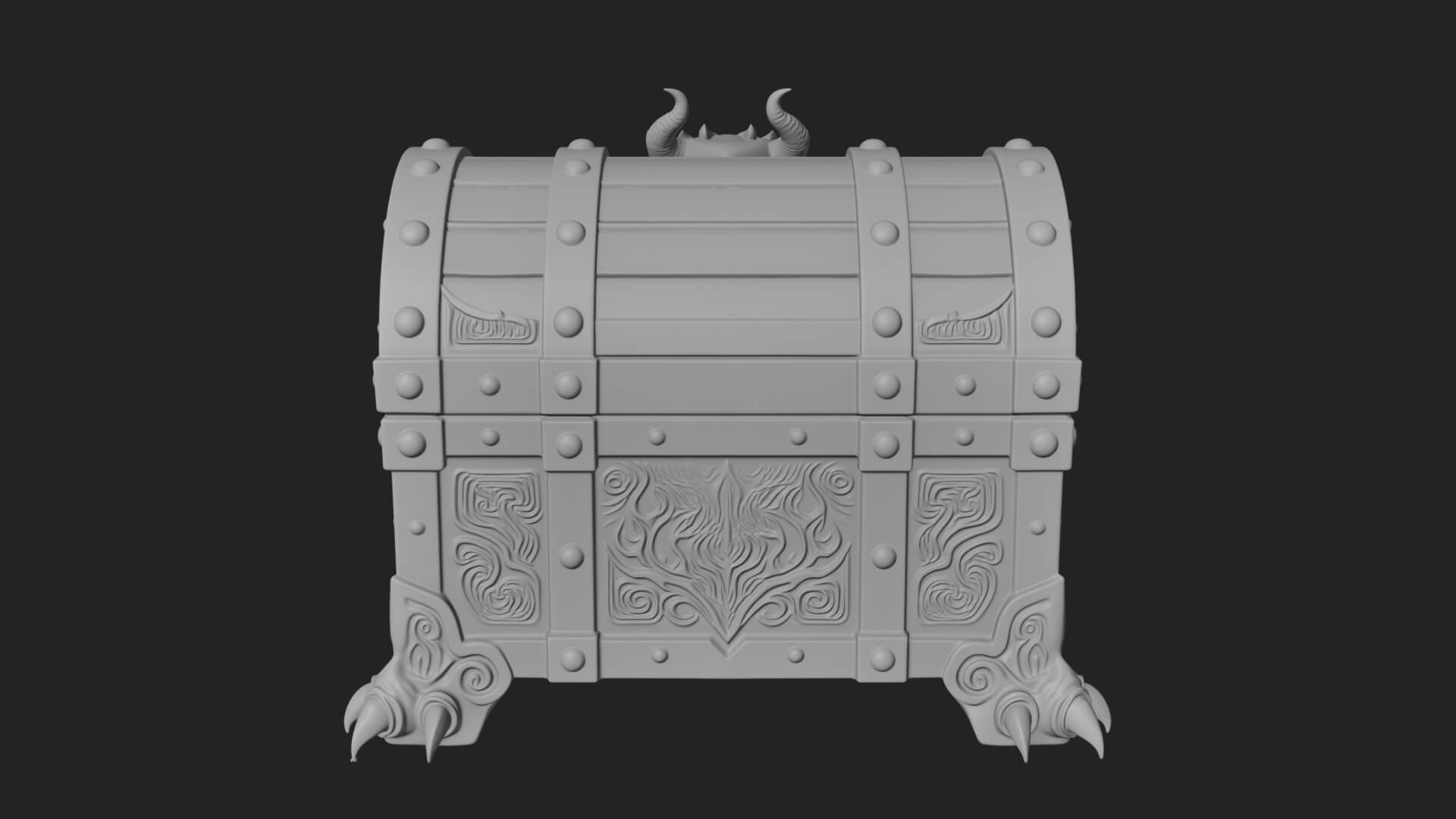 Horned Demon Treasure Chest Model Design 1 3D Print Model 3D Model