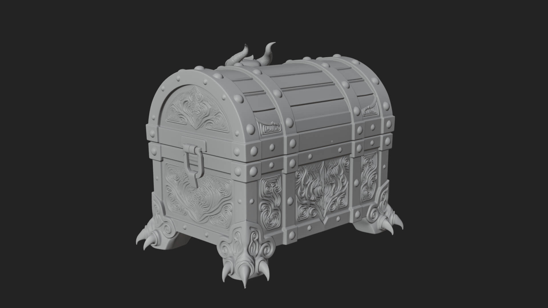Horned Demon Treasure Chest Model Design 1 3D Print Model 3D Model
