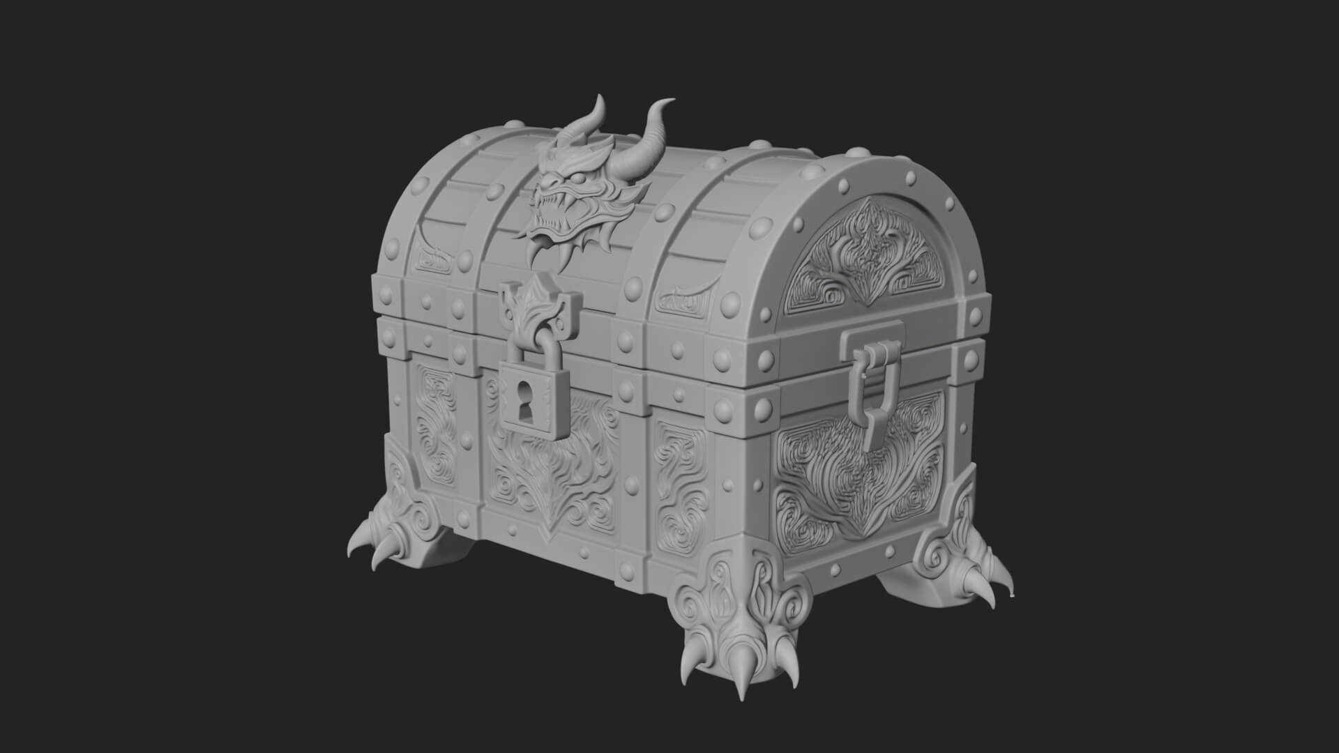 Horned Demon Treasure Chest Model Design 1 3D Print Model 3D Model