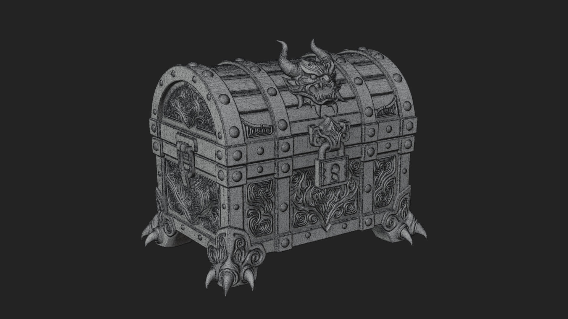 Horned Demon Treasure Chest Model Design 1 3D Print Model 3D Model