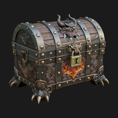 Horned Demon Treasure Chest Model Design 1 3D Print Model
