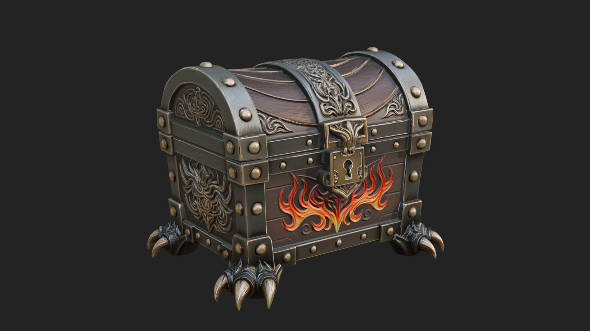 Horned Demon Treasure Chest Model Design 2 3D Print Model 3D Model