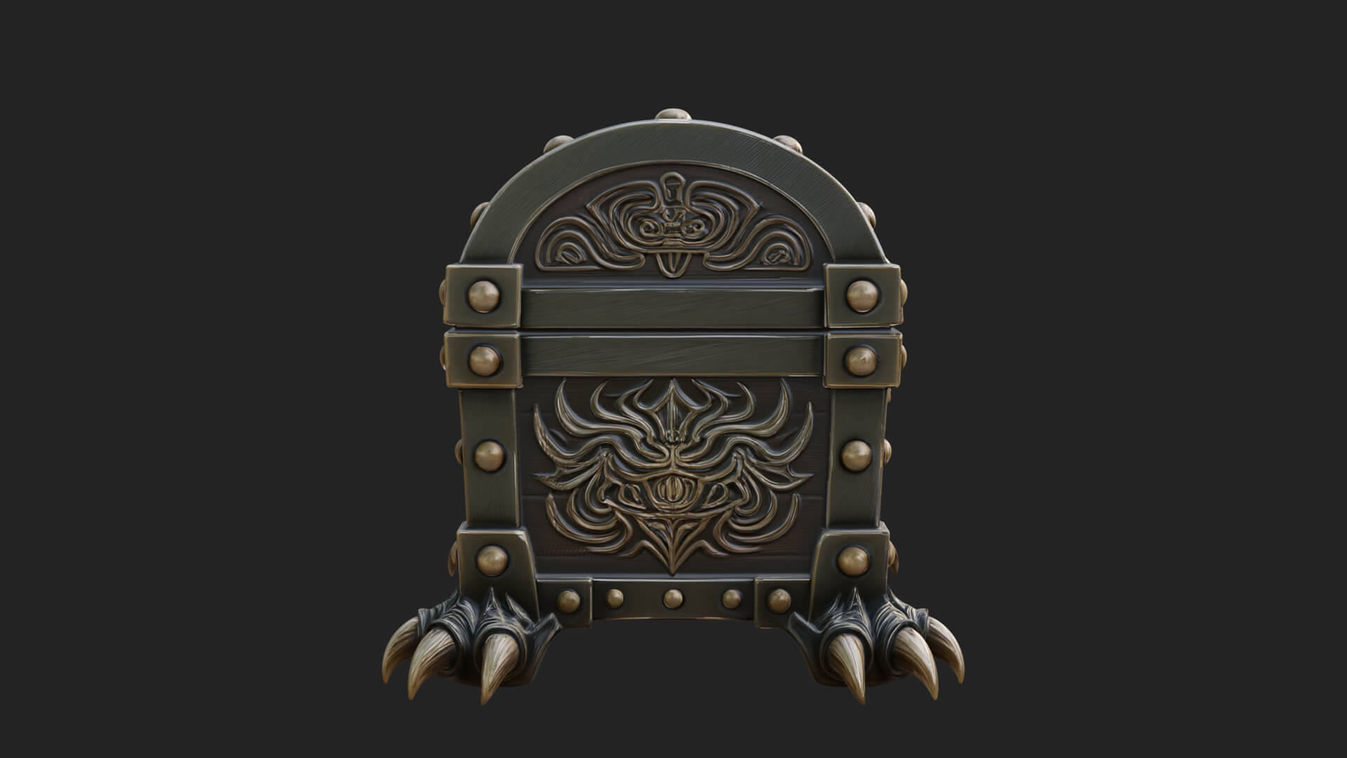 Horned Demon Treasure Chest Model Design 2 3D Print Model 3D Model