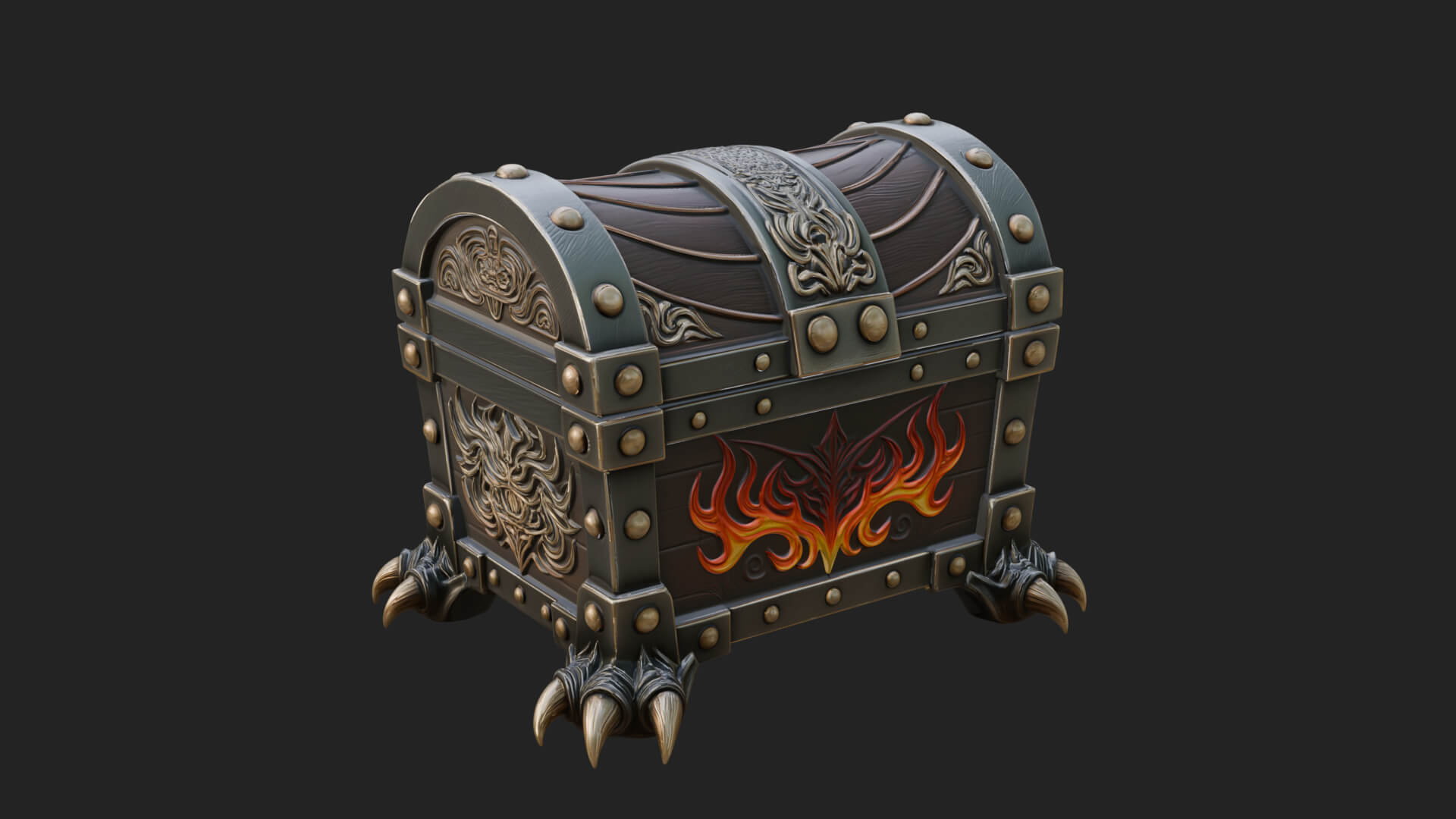 Horned Demon Treasure Chest Model Design 2 3D Print Model 3D Model