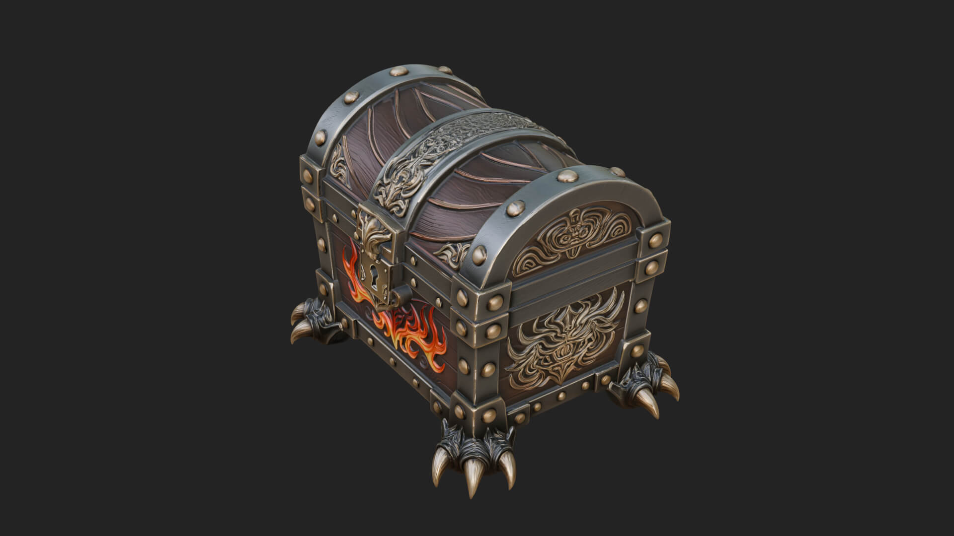 Horned Demon Treasure Chest Model Design 2 3D Print Model 3D Model