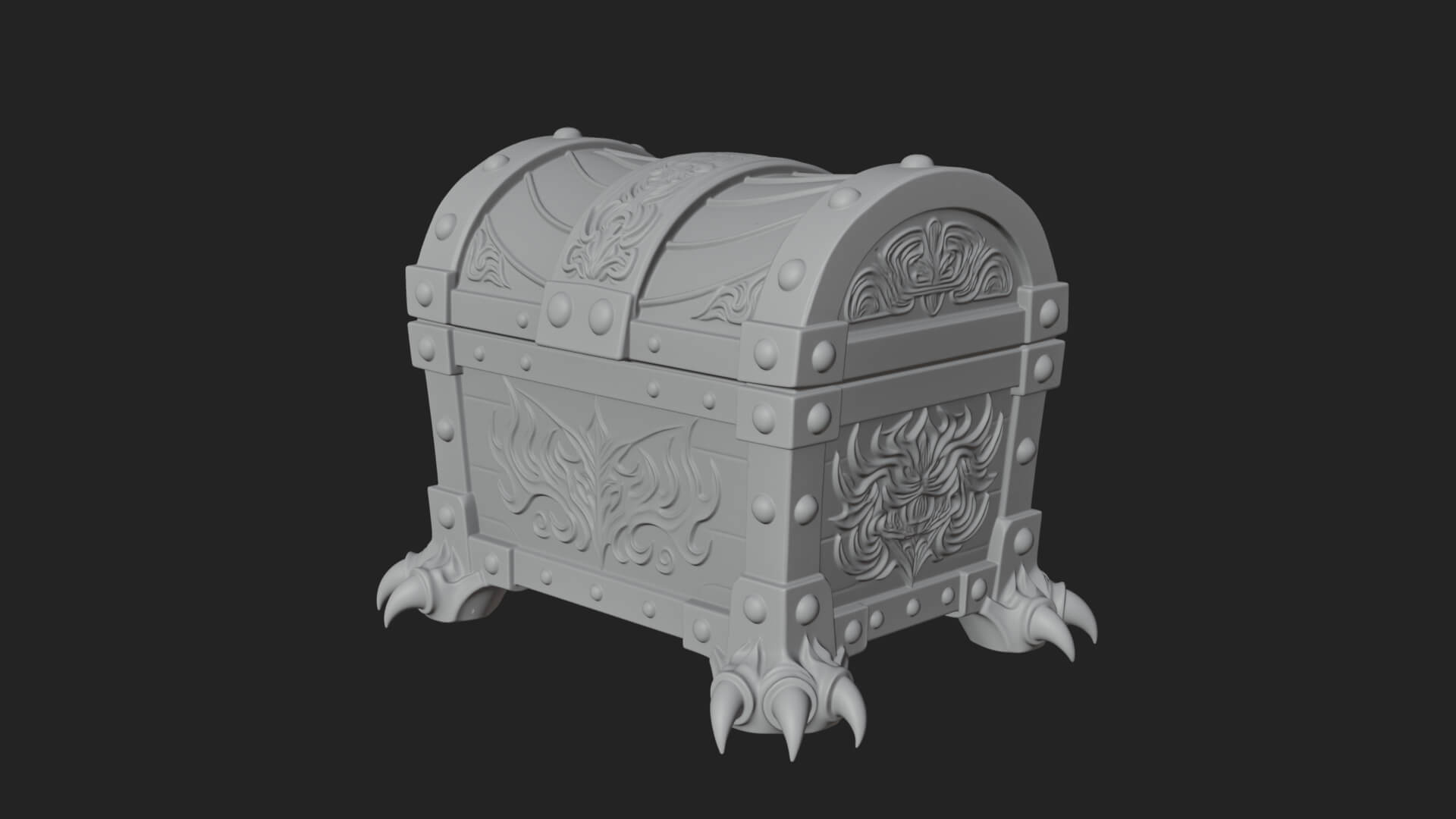 Horned Demon Treasure Chest Model Design 2 3D Print Model 3D Model