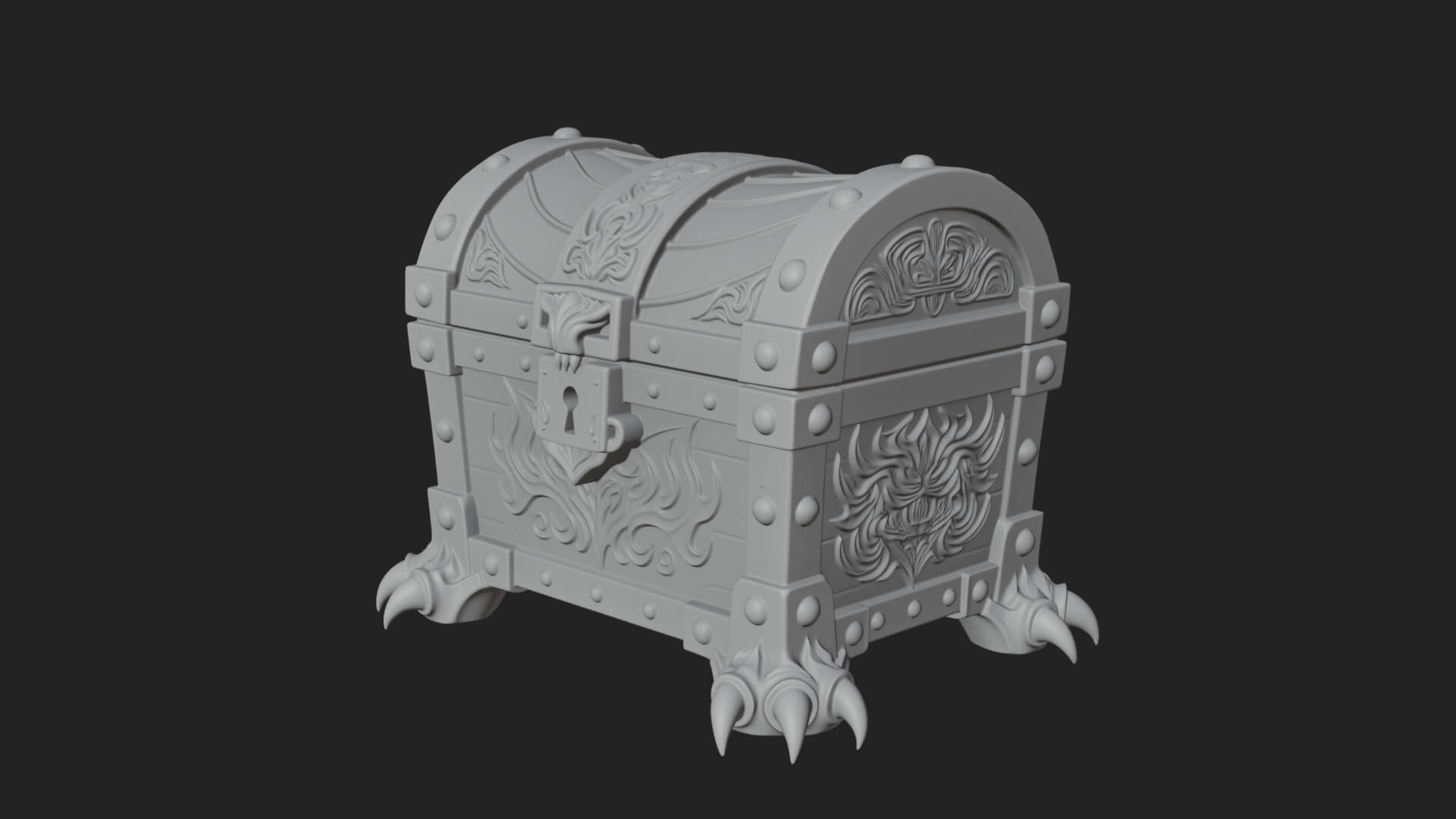 Horned Demon Treasure Chest Model Design 2 3D Print Model 3D Model