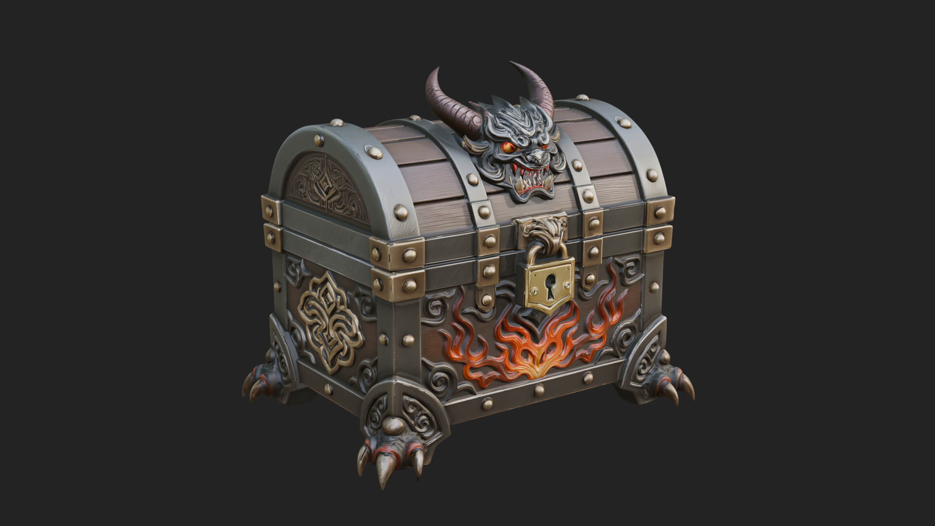 Horned Demon Treasure Chest Model Design 3 3D Print Model 3D Model