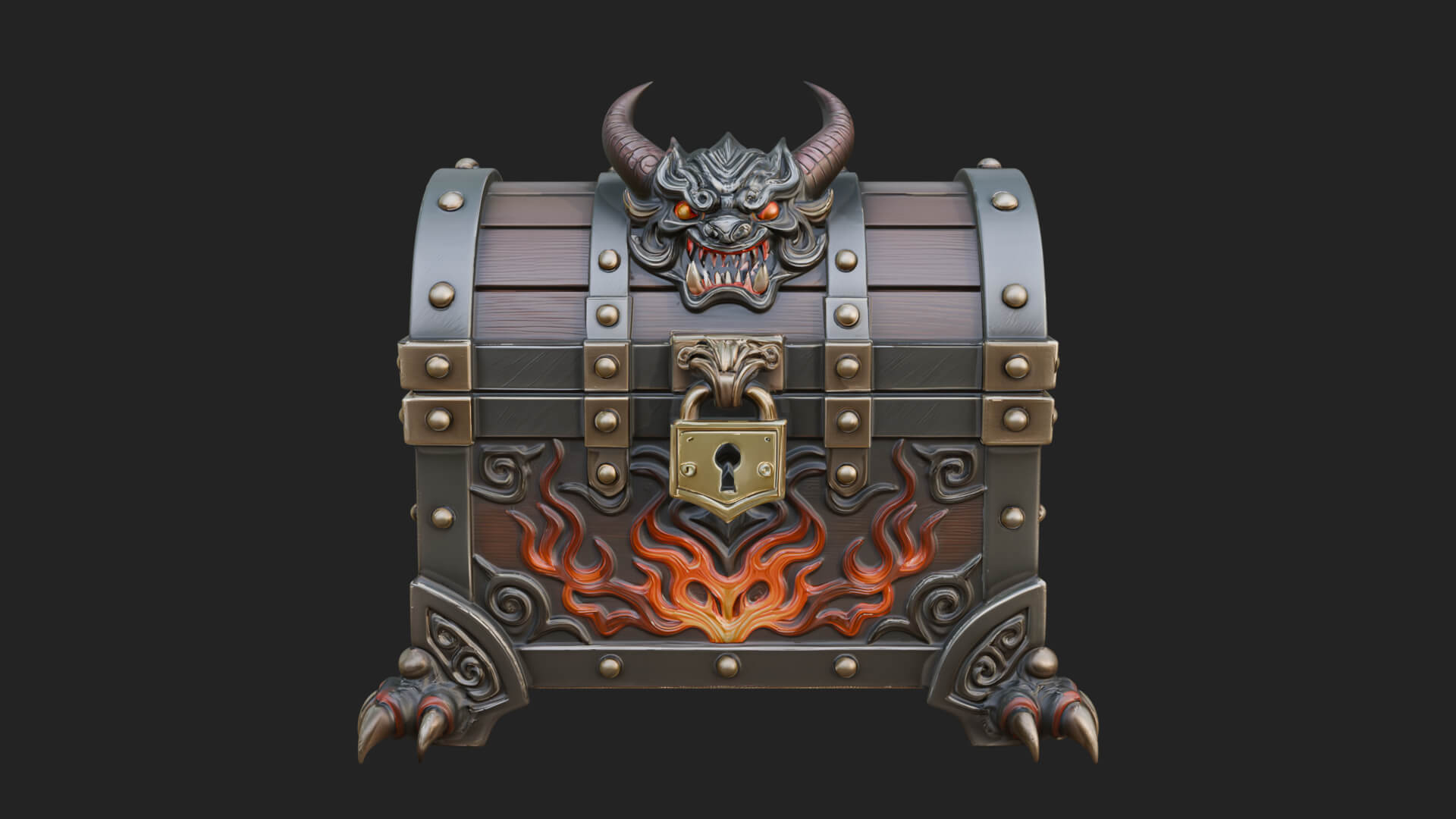 Horned Demon Treasure Chest Model Design 3 3D Print Model 3D Model