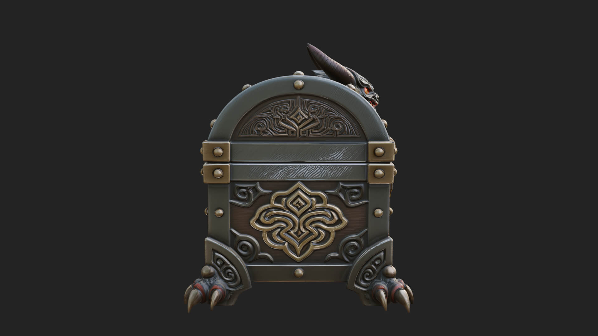 Horned Demon Treasure Chest Model Design 3 3D Print Model 3D Model