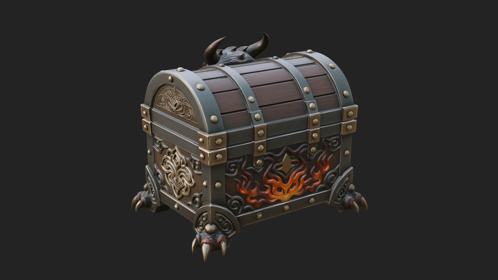 Horned Demon Treasure Chest Model Design 3 3D Print Model 3D Model
