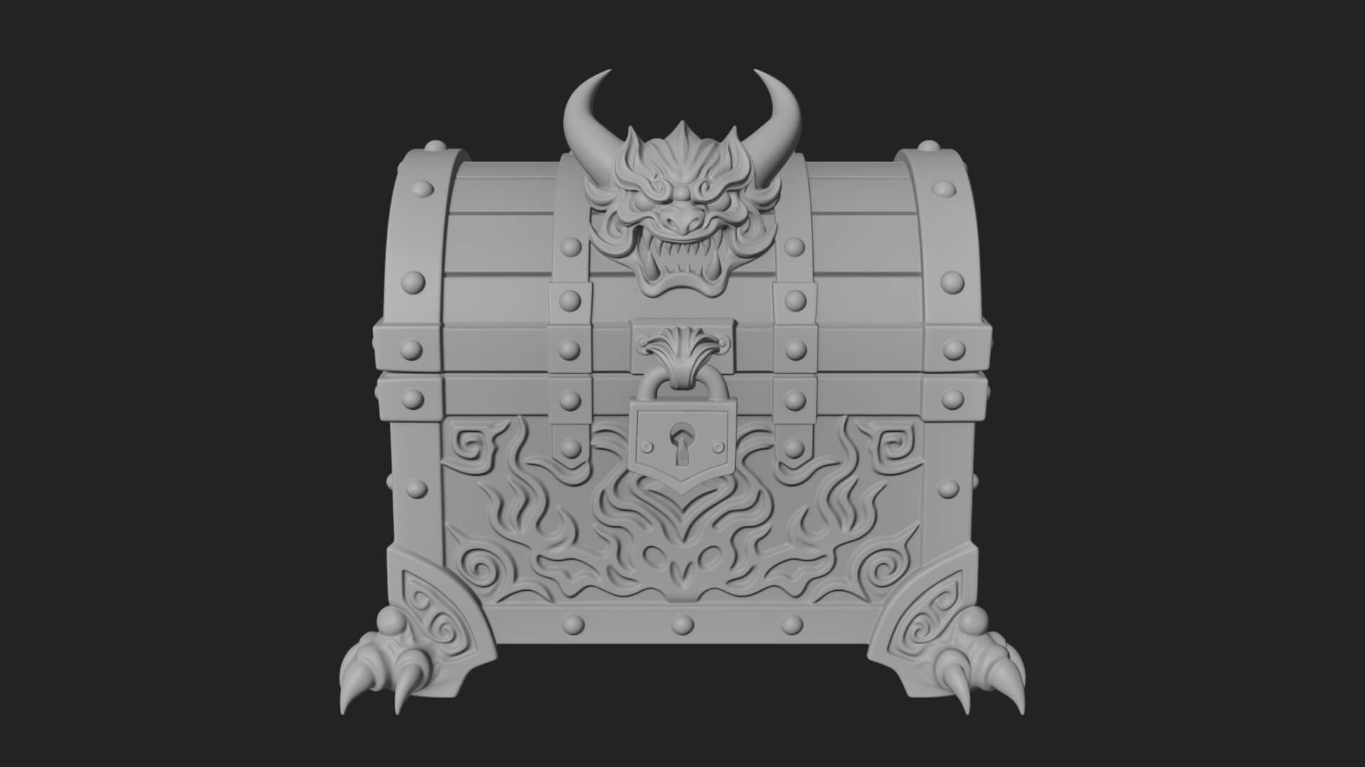Horned Demon Treasure Chest Model Design 3 3D Print Model 3D Model