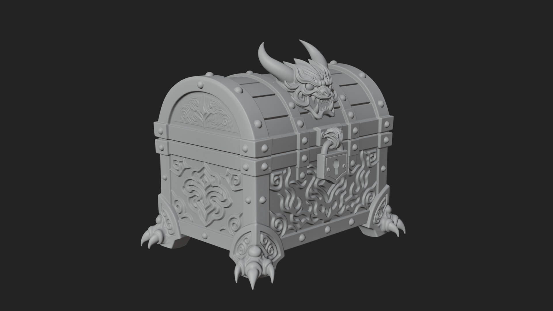 Horned Demon Treasure Chest Model Design 3 3D Print Model 3D Model