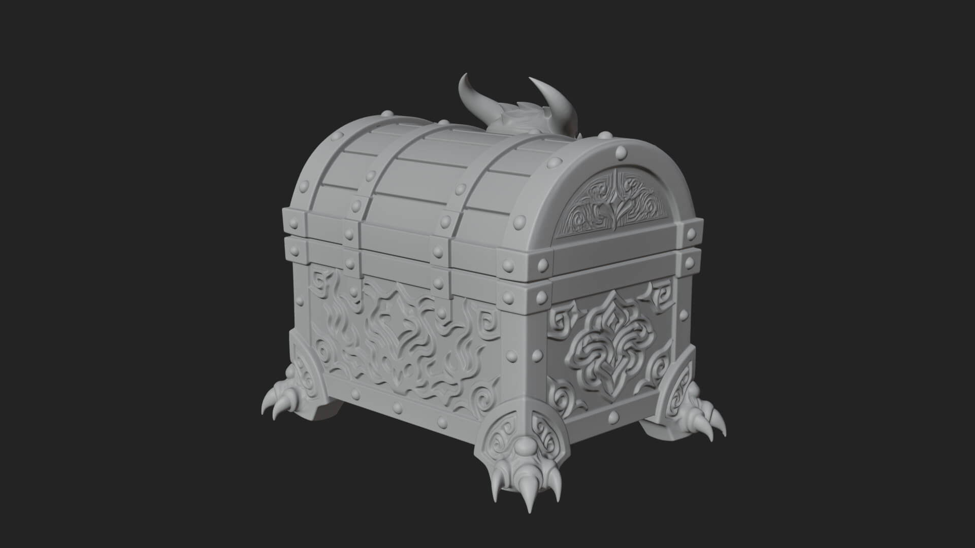 Horned Demon Treasure Chest Model Design 3 3D Print Model 3D Model