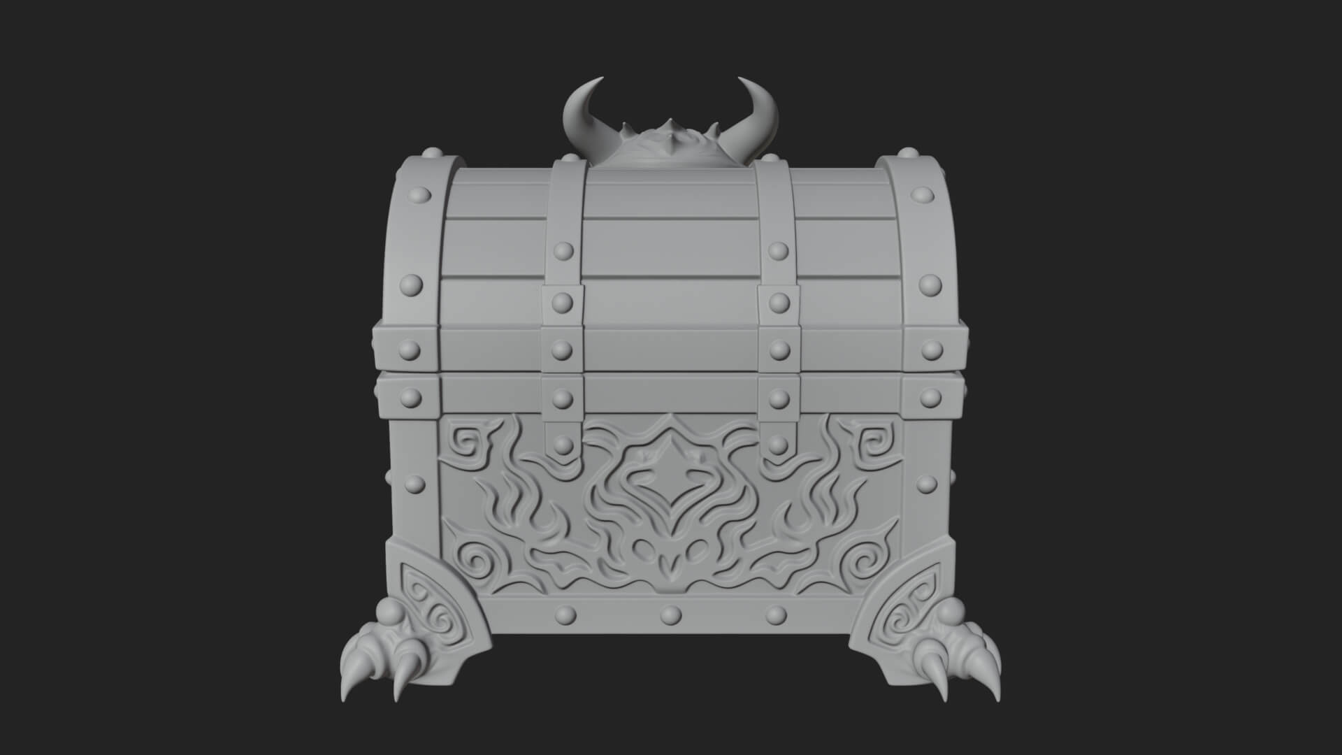 Horned Demon Treasure Chest Model Design 3 3D Print Model 3D Model