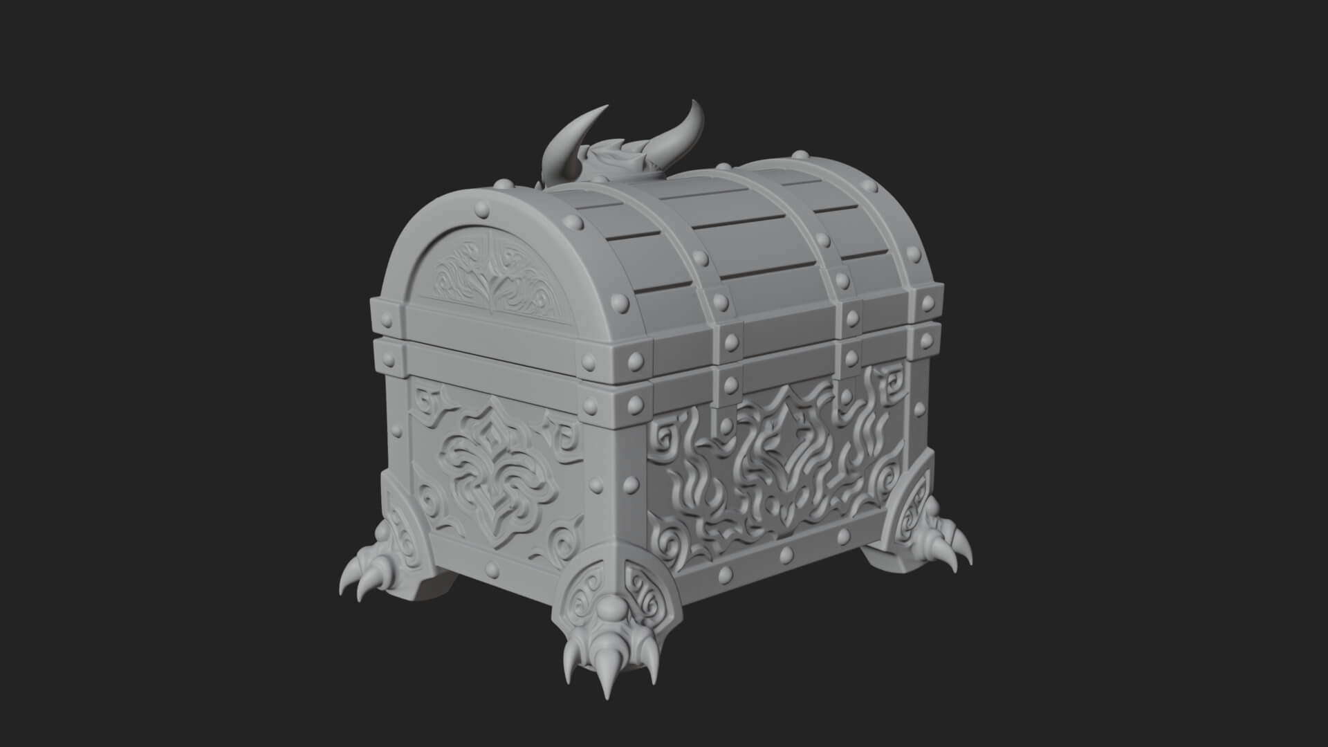 Horned Demon Treasure Chest Model Design 3 3D Print Model 3D Model
