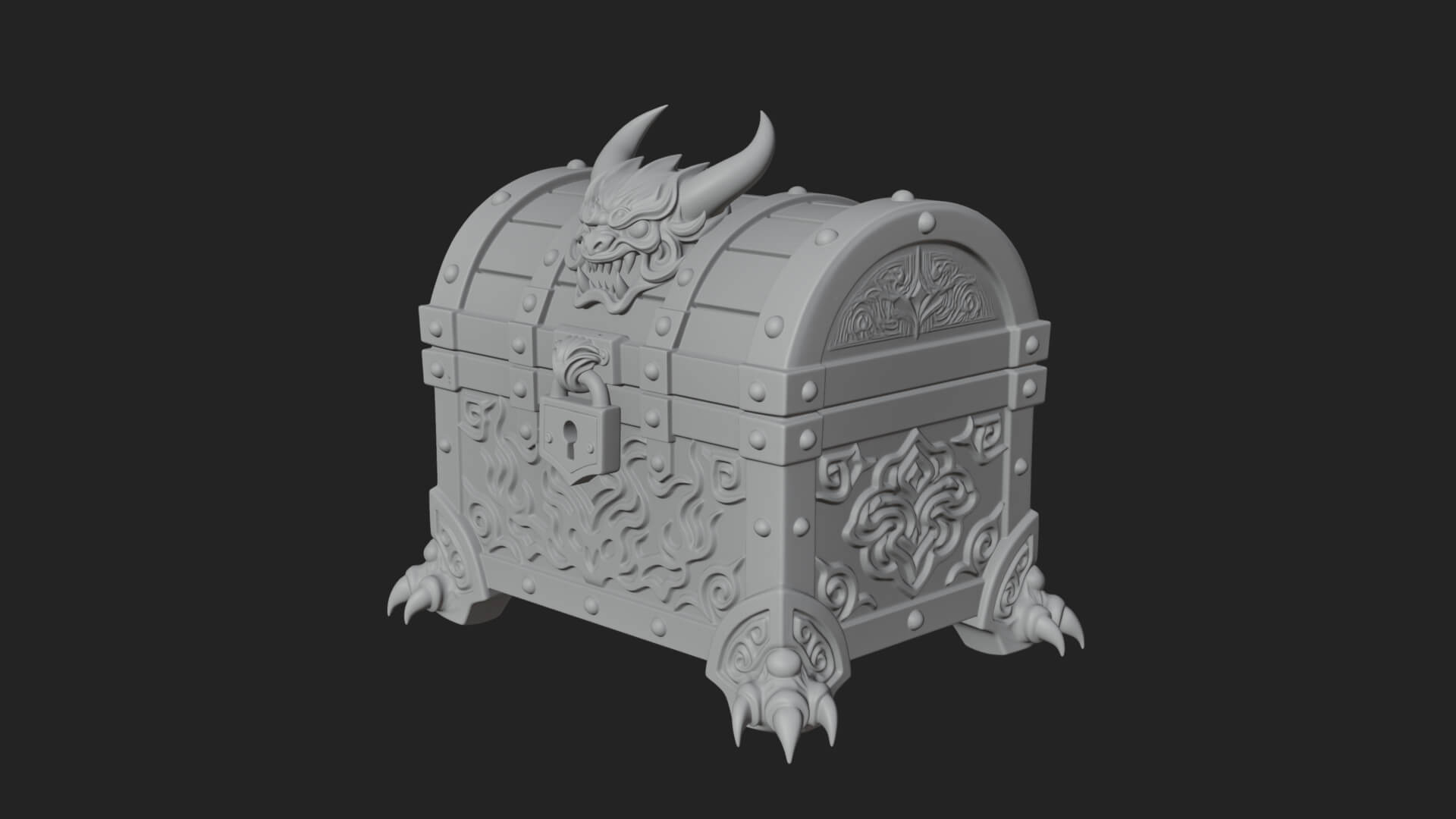 Horned Demon Treasure Chest Model Design 3 3D Print Model 3D Model
