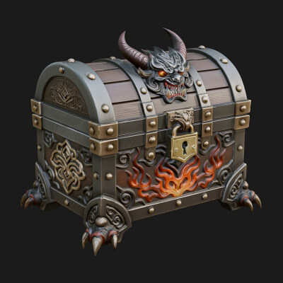 Horned Demon Treasure Chest Model Design 3 3D Print Model