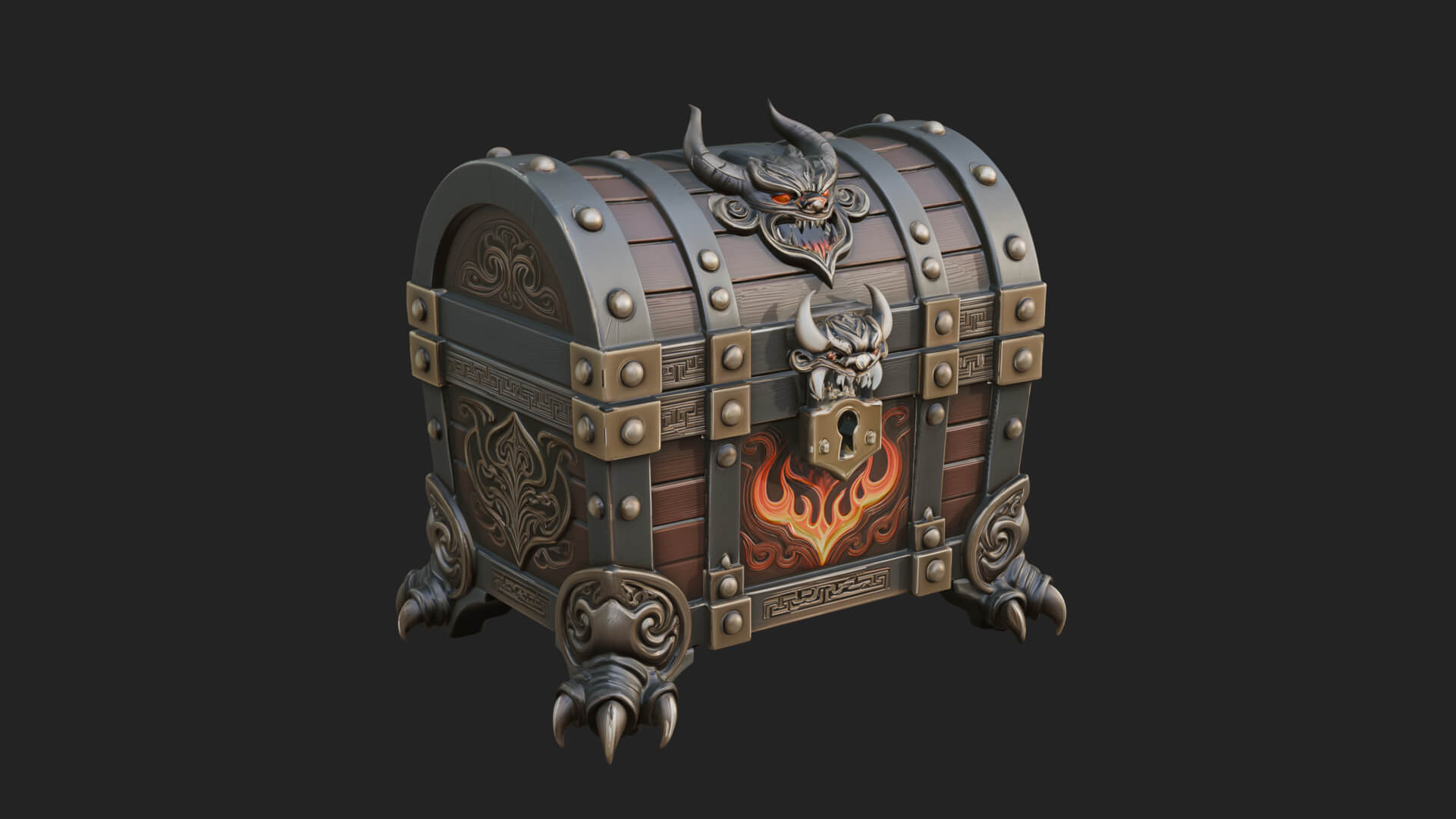 Horned Demon Treasure Chest Model Design 4 3D Print Model 3D Model