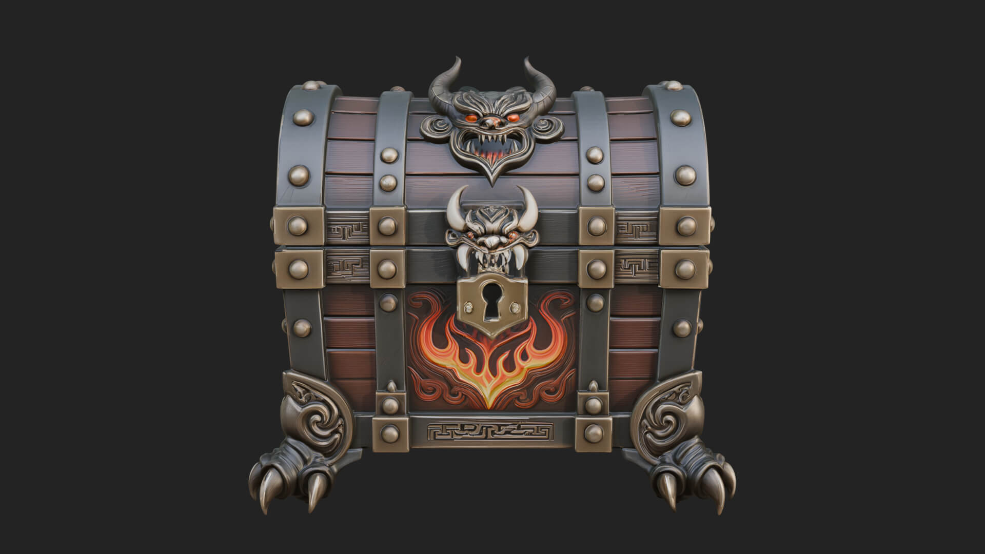 Horned Demon Treasure Chest Model Design 4 3D Print Model 3D Model