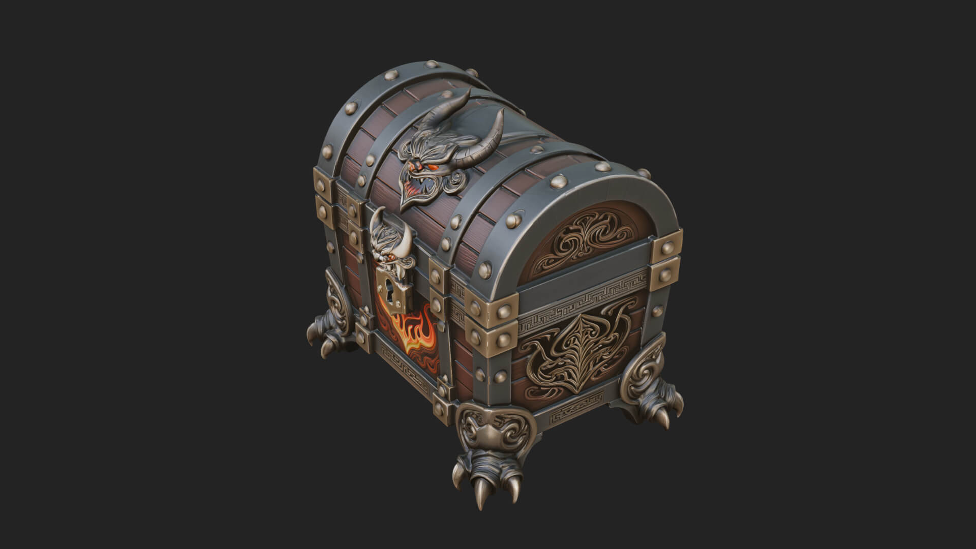 Horned Demon Treasure Chest Model Design 4 3D Print Model 3D Model