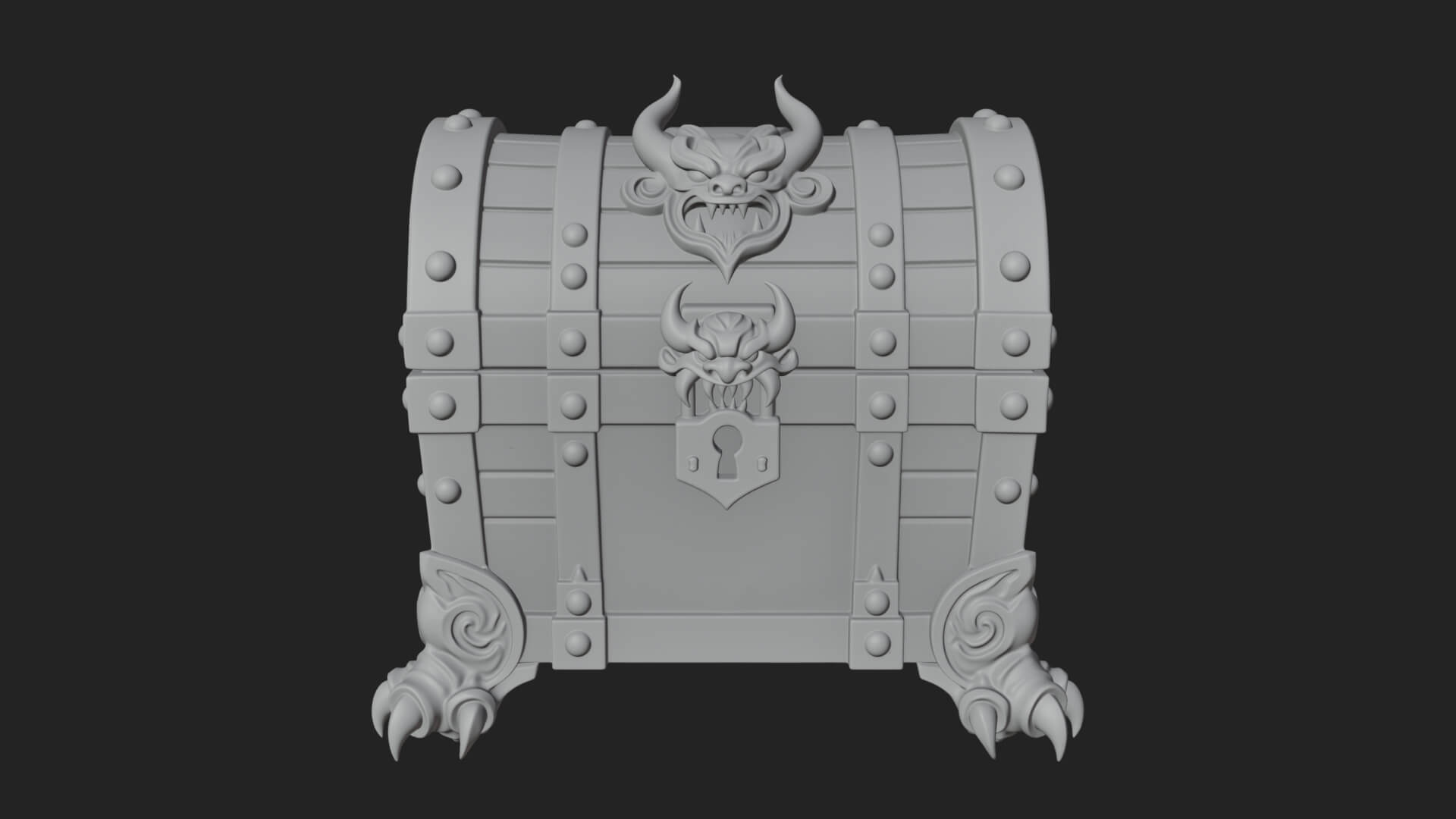 Horned Demon Treasure Chest Model Design 4 3D Print Model 3D Model