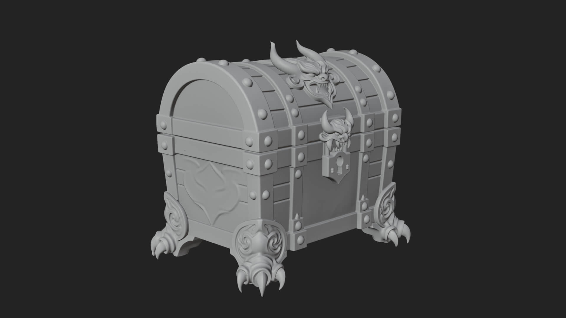 Horned Demon Treasure Chest Model Design 4 3D Print Model 3D Model