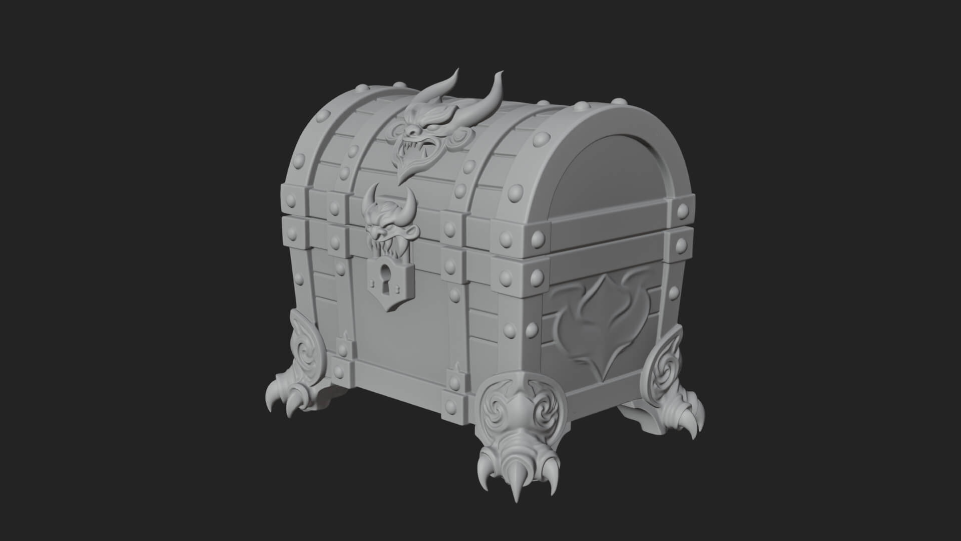 Horned Demon Treasure Chest Model Design 4 3D Print Model 3D Model