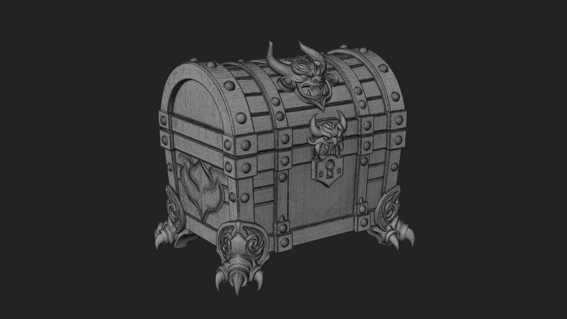 Horned Demon Treasure Chest Model Design 4 3D Print Model 3D Model