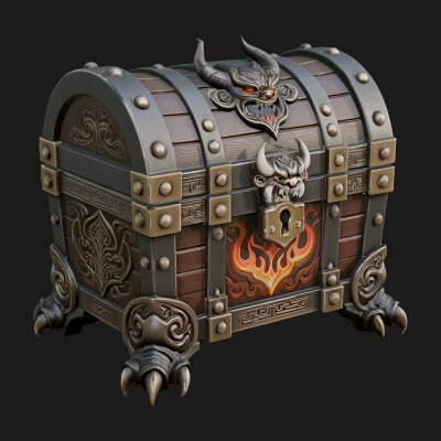 Horned Demon Treasure Chest Model Design 4 3D Print Model