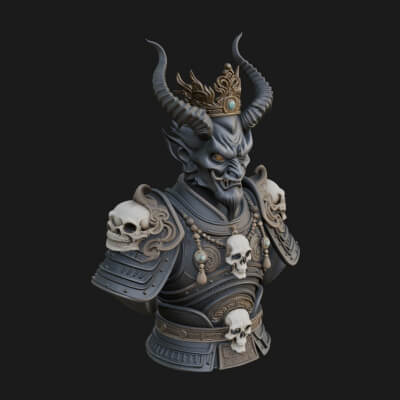 Horned Demon Warrior Bust Statue Design 2 3D Print Model