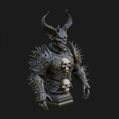 Horned Demon Warrior Bust Statue Design 3 3D Print Model