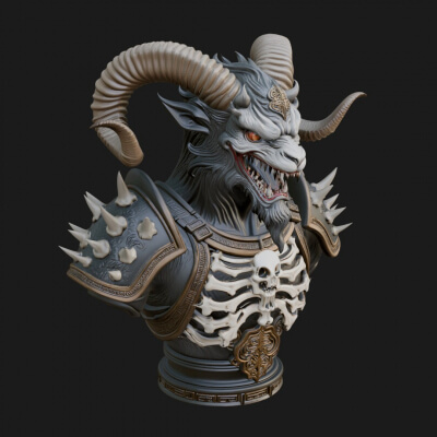 Horned Dragon Demon Bust Statue Design 1 3D Print Model