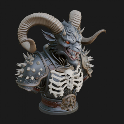 Horned Dragon Demon Bust Statue Design 2 3D Print Model