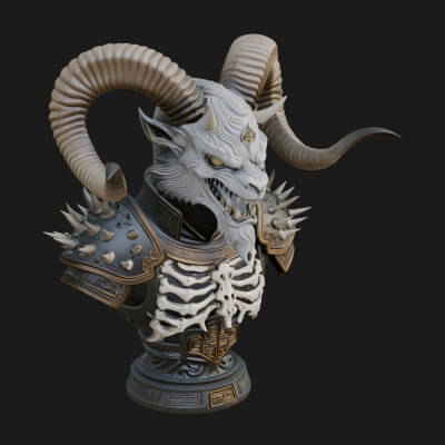 Horned Dragon Demon Bust Statue Design 3 3D Print Model