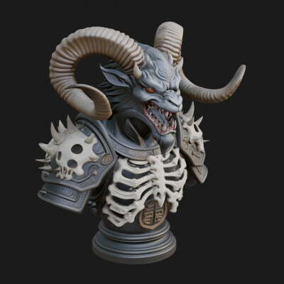Horned Dragon Demon Bust Statue Design 4 3D Print Model