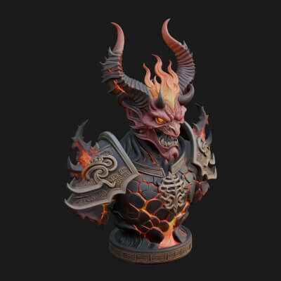 Horned Dragon Demon Bust Statue Design 5 3D Print Model