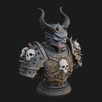 Horned Dragon Demon Bust Statue Design 6 3d Print Model