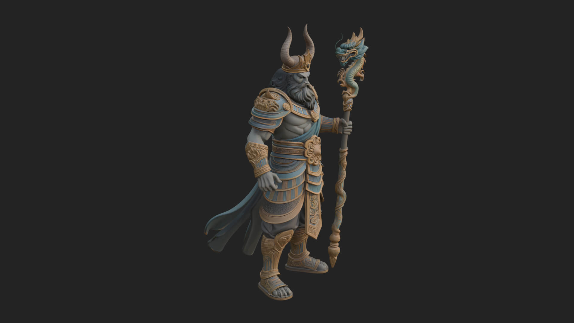 Horned Egyptian War God Statue Design 1 3D Print Model 3D Model