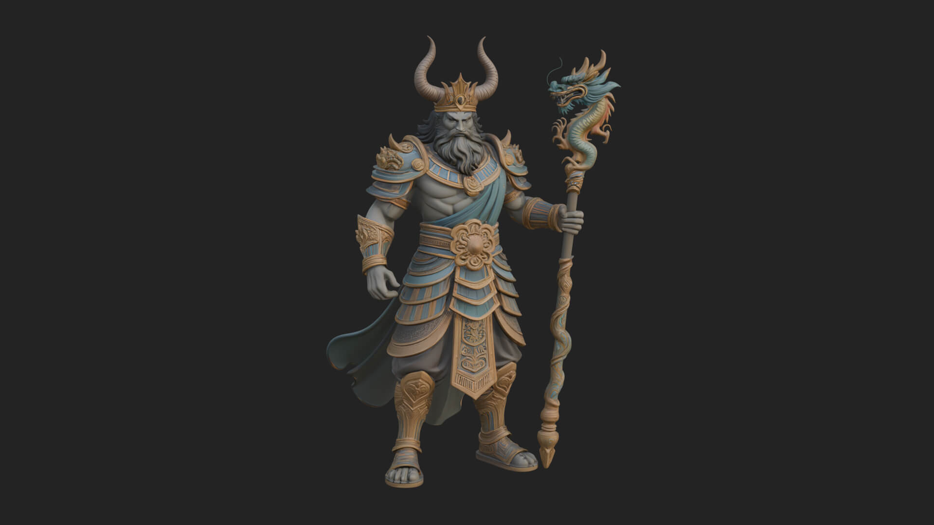 Horned Egyptian War God Statue Design 1 3D Print Model 3D Model