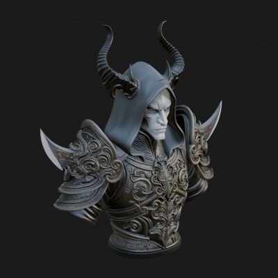 Horned Elf Lord Bust Statue Design 2 3D Print Model