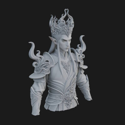 Horned Elf Lord Bust Statue Design 3 3D Print Model