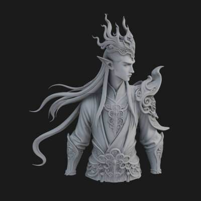 Horned Elf Lord Bust Statue Design 4 3D Print Model