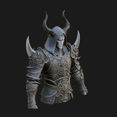 Horned Elf Lord Bust Statue Design 5 3D Print Model